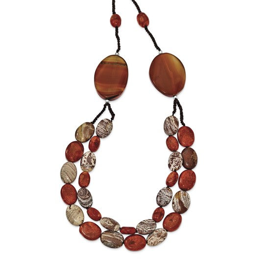 FYD - Sterling Silver Carnelian/Reconstituted Coral/Red Zebra Jasper 26in Necklace