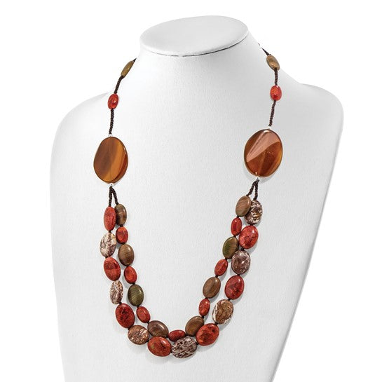 FYD - Sterling Silver Carnelian/Reconstituted Coral/Red Zebra Jasper 26in Necklace