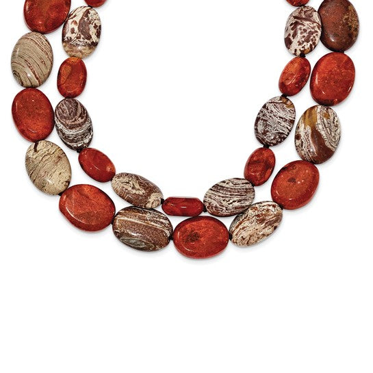 FYD - Sterling Silver Carnelian/Reconstituted Coral/Red Zebra Jasper 26in Necklace