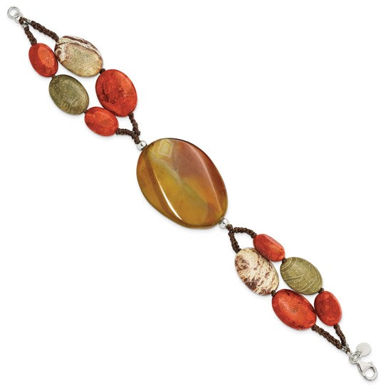 FYD -  Sterling Silver Carnelian/Reconstituted Coral/Red Zebra Jasper Bracelet