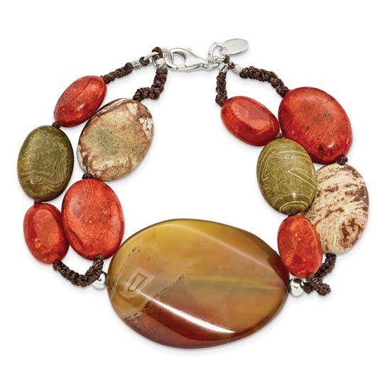 FYD -  Sterling Silver Carnelian/Reconstituted Coral/Red Zebra Jasper Bracelet