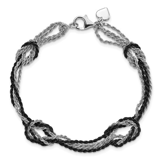 Sterling Silver Rhodium and Ruthenium-plated Fancy Knot Bracelet