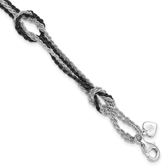 Sterling Silver Rhodium and Ruthenium-plated Fancy Knot Bracelet