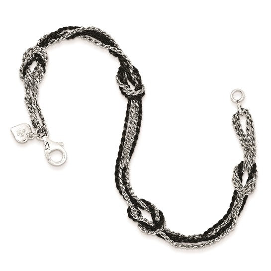 Sterling Silver Rhodium and Ruthenium-plated Fancy Knot Bracelet