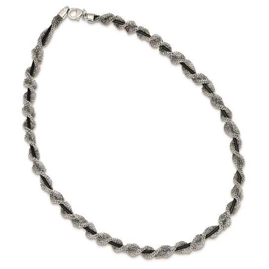 Sterling Silver and Ruthenium-plated Fancy Mesh Necklace 18 in