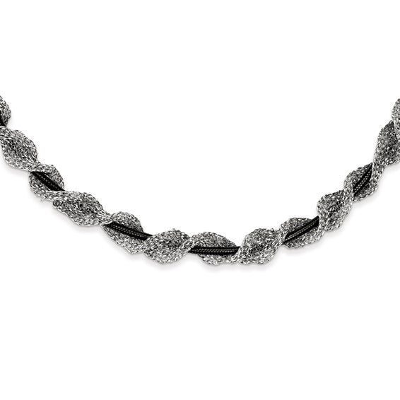 Sterling Silver and Ruthenium-plated Fancy Mesh Necklace 18 in