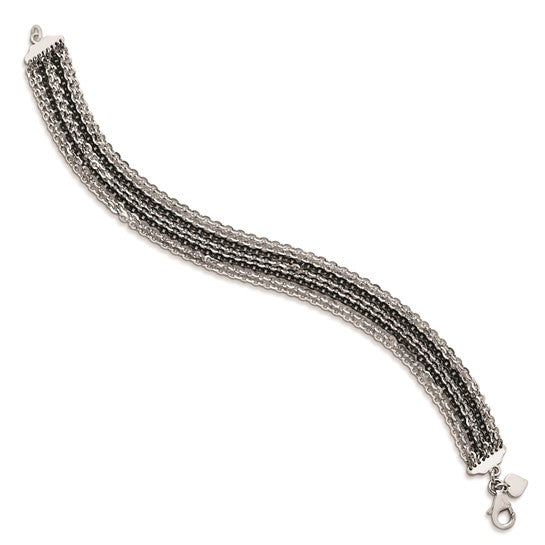 Sterling Silver Rhodium and Ruthenium-plated Multi Strand Bracelet 7.5in