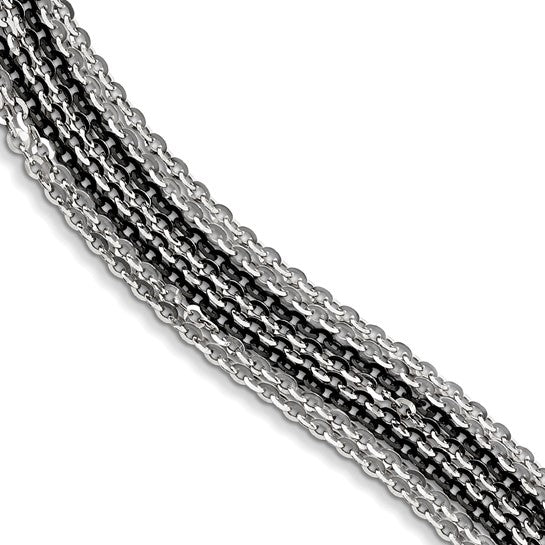 Sterling Silver Rhodium and Ruthenium-plated Multi Strand Bracelet 7.5in