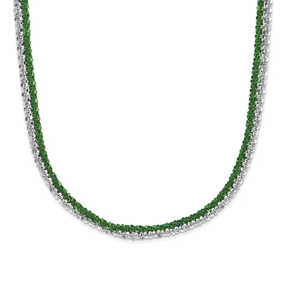 Sterling Silver Rhodium and Green-plated 2-Strand Adjustable Necklace 20in