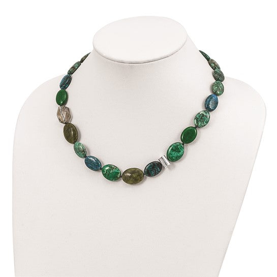 Sterling Silver Jade, Crystal, Jasper and Serpentine 18in with 2in ext Necklace