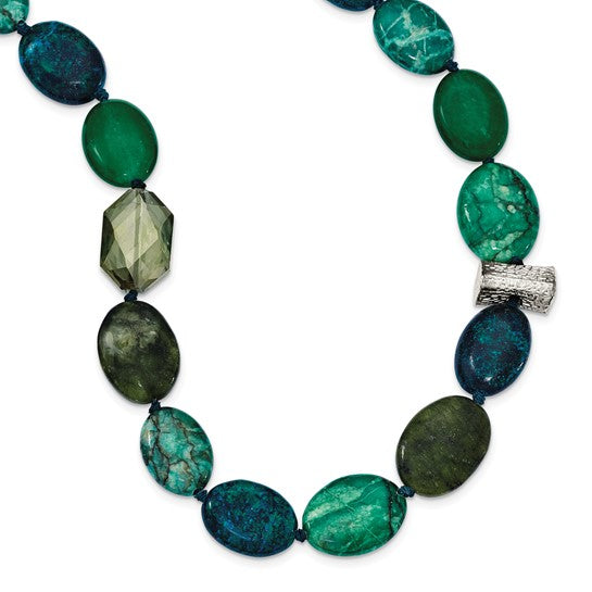 Sterling Silver Jade, Crystal, Jasper and Serpentine 18in with 2in ext Necklace