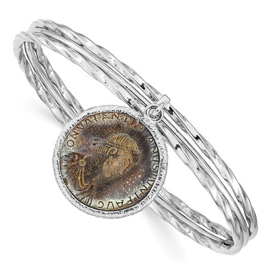 Sterling Silver Rhodium-plated Bronze Roman Coin Bangle