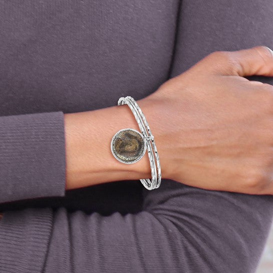 Sterling Silver Rhodium-plated Bronze Roman Coin Bangle