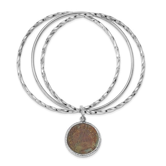 Sterling Silver Rhodium-plated Bronze Roman Coin Bangle