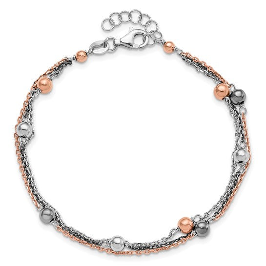 Leslie's Sterling Silver Ruthenium and Rose Gold-plated D/C Bracelet