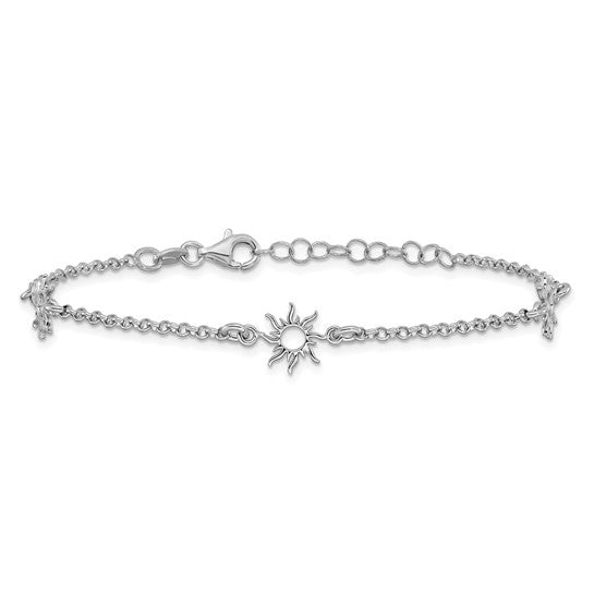 DS - Sterling Silver Rh-plated Polished Suns with 1in ext. Bracelet