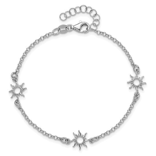 DS - Sterling Silver Rh-plated Polished Suns with 1in ext. Bracelet