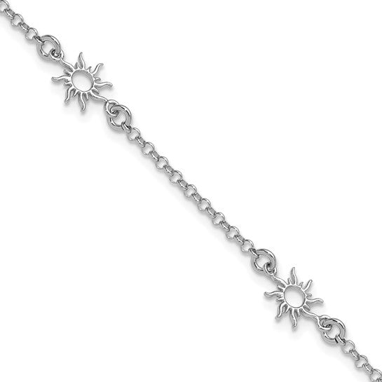 DS - Sterling Silver Rh-plated Polished Suns with 1in ext. Bracelet