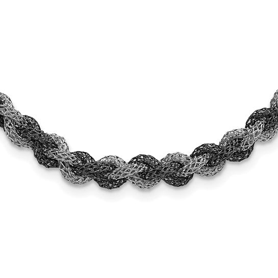 Sterling Silver Ruthenium Twisted Mesh Necklace 18in with 2in ext. magnetic clasp