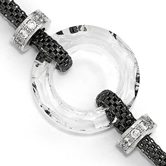 Sterling Silver Blk-plated Crystal Bracelet 6.5in with 1in ext.