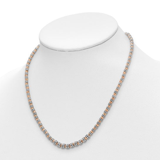 Sterling Silver Rose-tone Polished D/C Beaded Necklace 18in