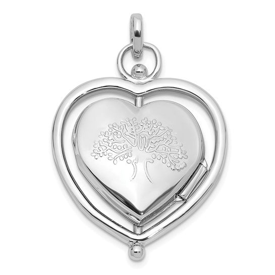 Sterling Silver Rhodium-plated Floral Special Mom Reversible/Moveable Heart Locket (Pendant only)