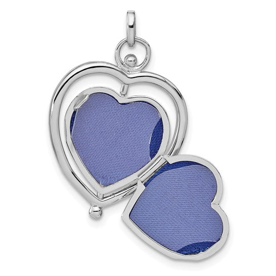 Sterling Silver Rhodium-plated Floral Special Mom Reversible/Moveable Heart Locket (Pendant only)