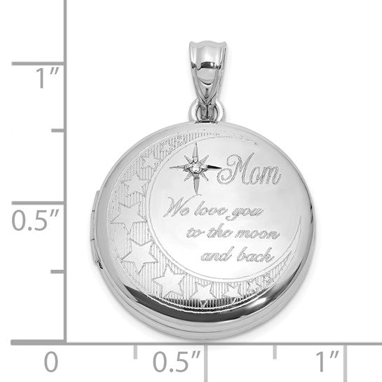 Sterling Silver Rh-plated Diamond 20mm Mom Moon/Stars Round Locket (Pendant only)