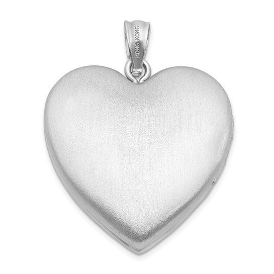 Sterling Silver Rhodium-plated 24mm Enameled D/C Mom Heart Locket (Pendant only)