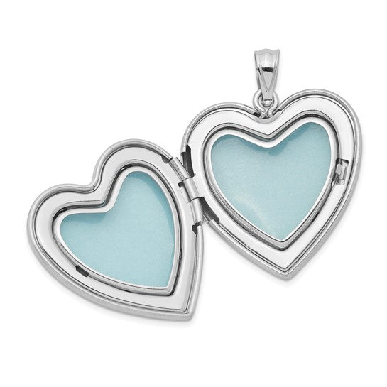 Sterling Silver Rhodium-plated 24mm Enameled D/C Mom Heart Locket (Pendant only)