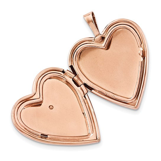 FYD - Sterling Silver Rose Gold-plated Diamond Polished Heart Locket and Pendant Set