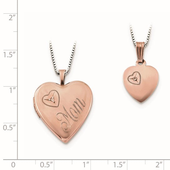 FYD - Sterling Silver Rose Gold-plated Diamond Polished Heart Locket and Pendant Set