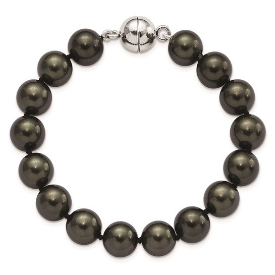 Majestic Sterling Silver Rhodium-plated 10-11mm Black Shell bead Hand-knotted Bracelet 7.5in