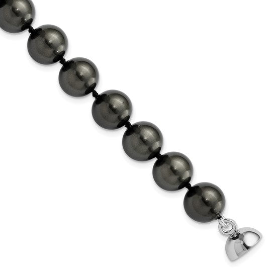 Majestic Sterling Silver Rhodium-plated 10-11mm Black Shell bead Hand-knotted Bracelet 7.5in