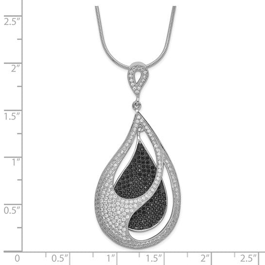 Sterling Silver Black and Clear CZ True Fire Teardrop Necklace