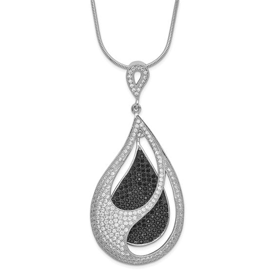 Sterling Silver Black and Clear CZ True Fire Teardrop Necklace