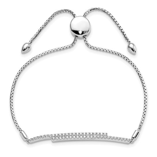 Sterling Silver Rhodium-plated 46 Stone Micro Pavé CZ Adjustable Bracelet