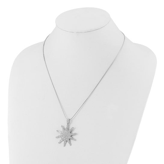 DS - Sterling Silver Polished CZ Sun with 2in ext Necklace