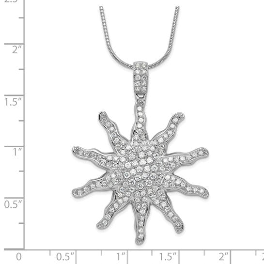 DS - Sterling Silver Polished CZ Sun with 2in ext Necklace