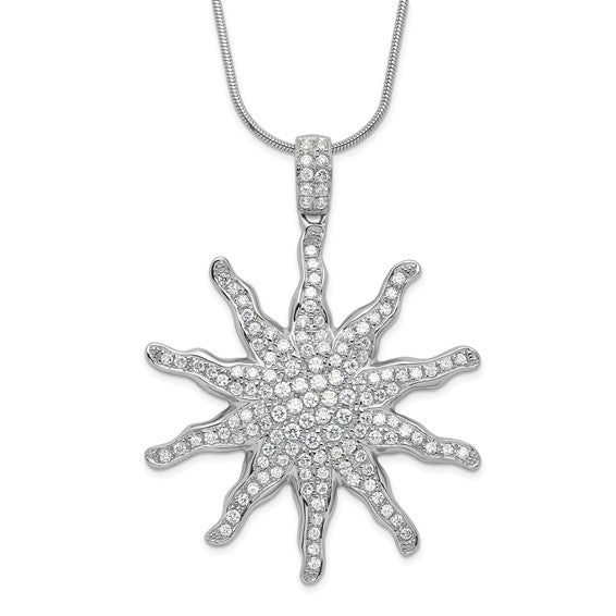 DS - Sterling Silver Polished CZ Sun with 2in ext Necklace