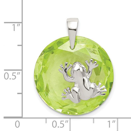 DS - Sterling Silver Rhodium-plated Green CZ Frog Pendant