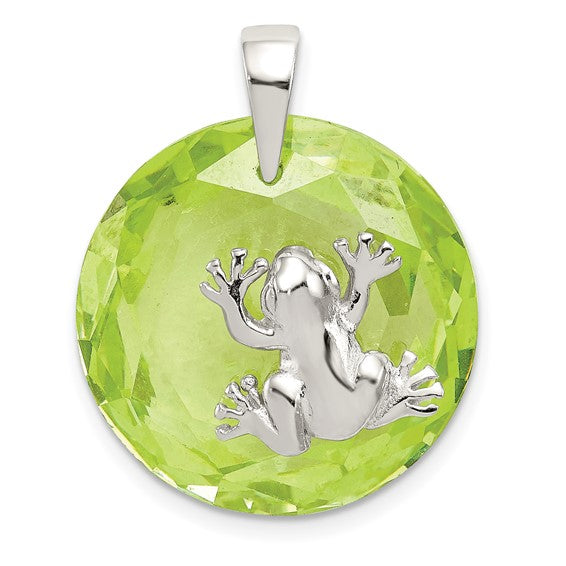 DS - Sterling Silver Rhodium-plated Green CZ Frog Pendant