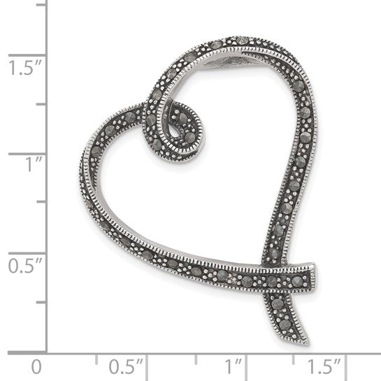 Sterling Silver Marcasite Heart Slide 18-20 Inch Chain with Magnetic Clasp