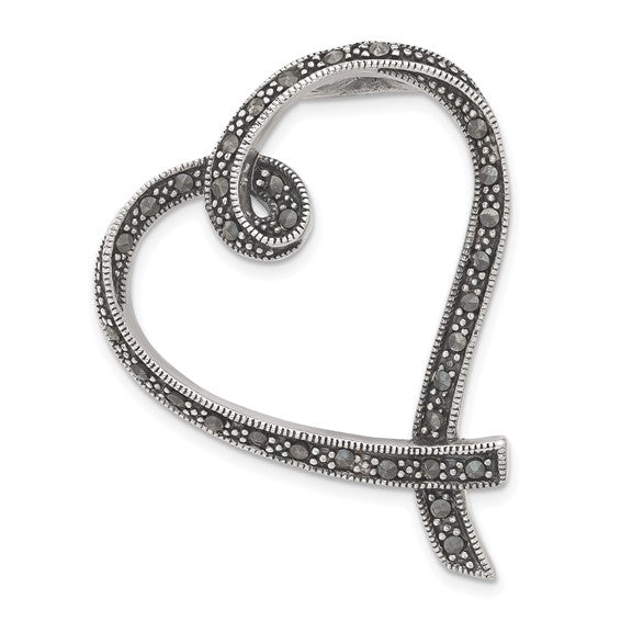 Sterling Silver Marcasite Heart Slide 18-20 Inch Chain with Magnetic Clasp