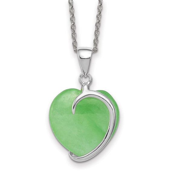 FYD - Sterling Silver Green Jade Heart Necklace