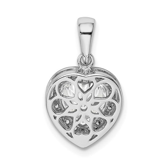 Sterling Silver Rhodium Plated Interchangeable CZ Heart Pendant 18-20in chain w/ magnetic clasp