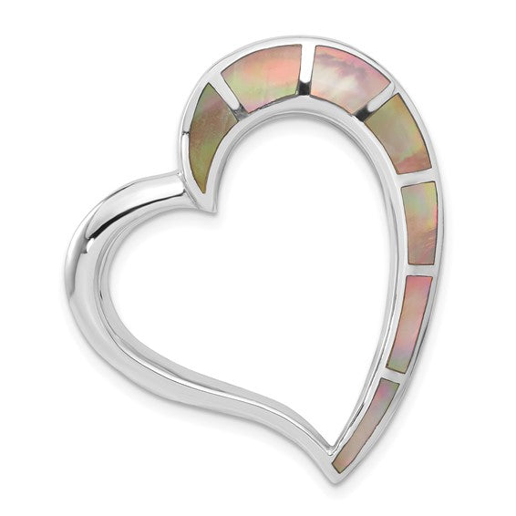 Sterling Silver Tan Shell Heart Slide Pendant 18-20 Inch Chain with Magnetic Clasp