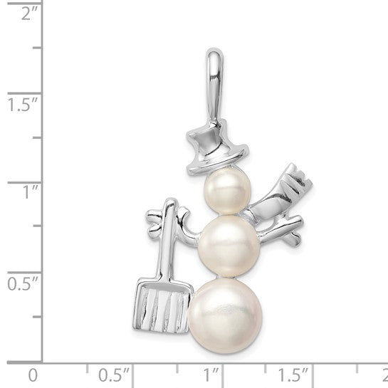 Sterling Silver FW Cultured Pearl Snowman Pendant 18-20in Chain w/ Magnetic Clasp