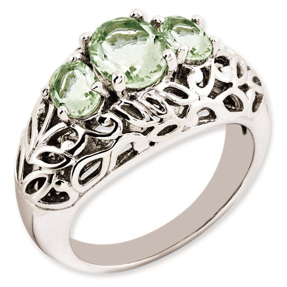 Sterling Silver Rhodium-plated Oval Green Quartz Ring Size 7 Only