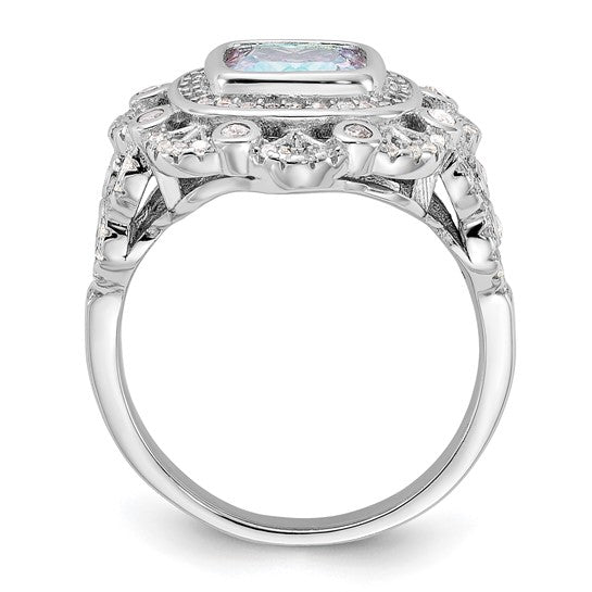 Sterling Silver Rhodium-plated Clear and AB CZ Ring